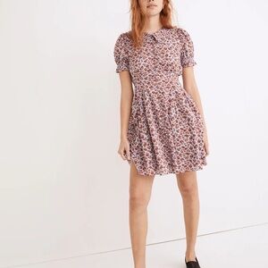 Madewell Dress Womens Size 2 Blue Piccola Floral Puff Sleeve Mini Button Front